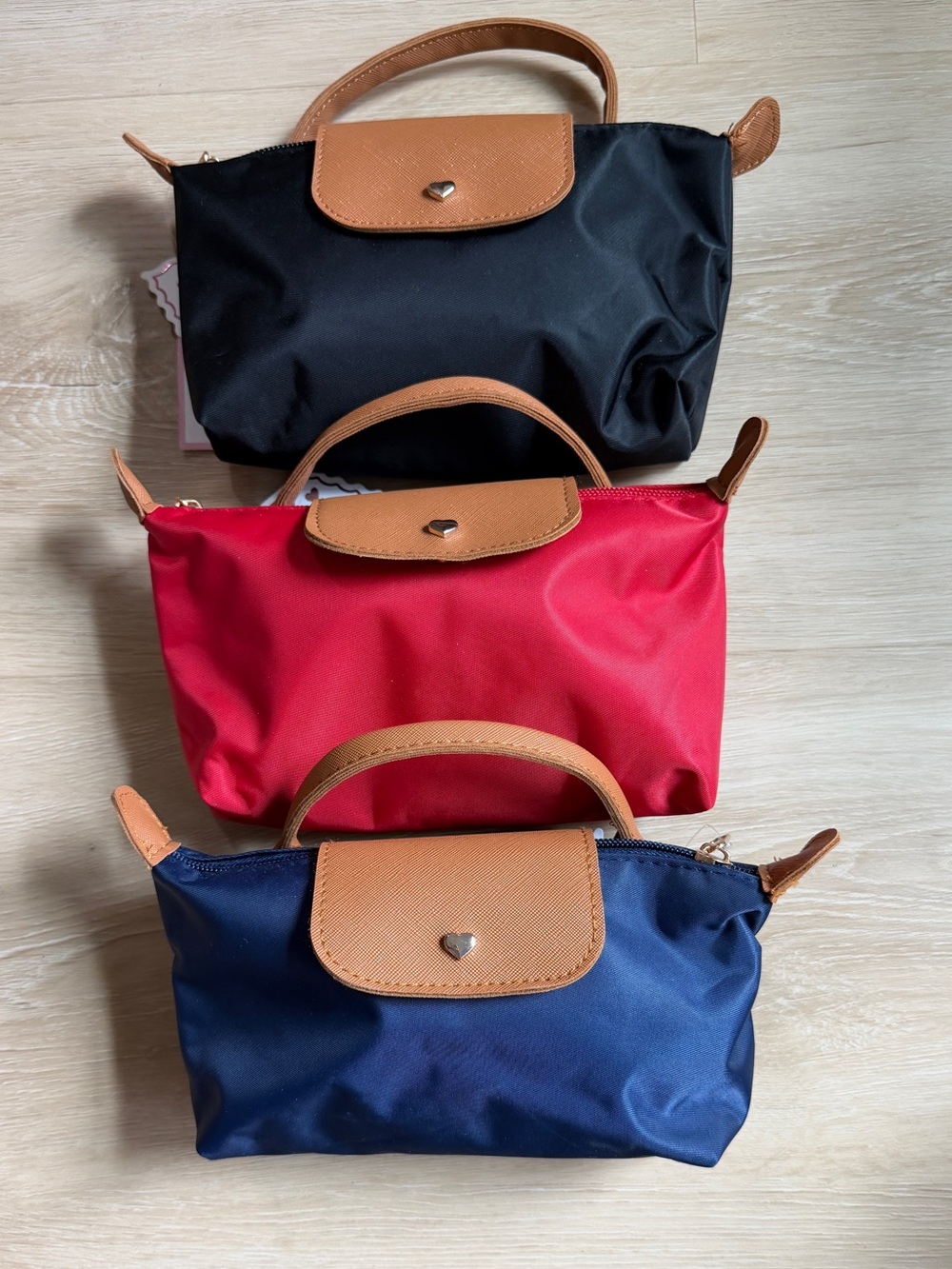 Nylon Cosmetic Pouch with Tan Trim - Black, Red, Navy